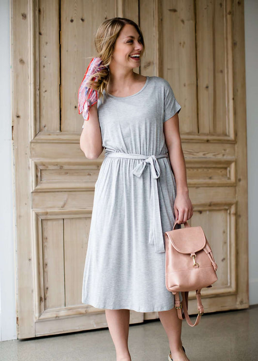 Tie Waist Knit Midi Dress Dresses