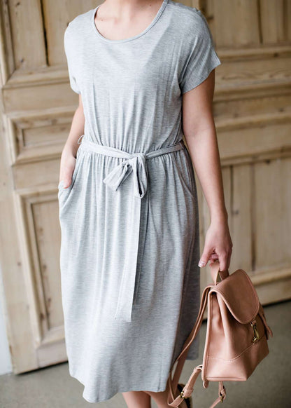 Tie Waist Knit Midi Dress Dresses