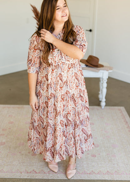 Tiered Paisley Floral Button Front Maxi Dress - FINAL SALE Dresses