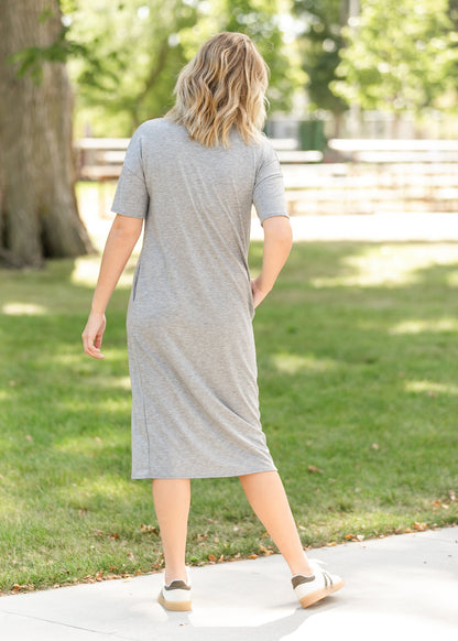 Tillie Short Sleeve Gray Midi Dress FF Dresses