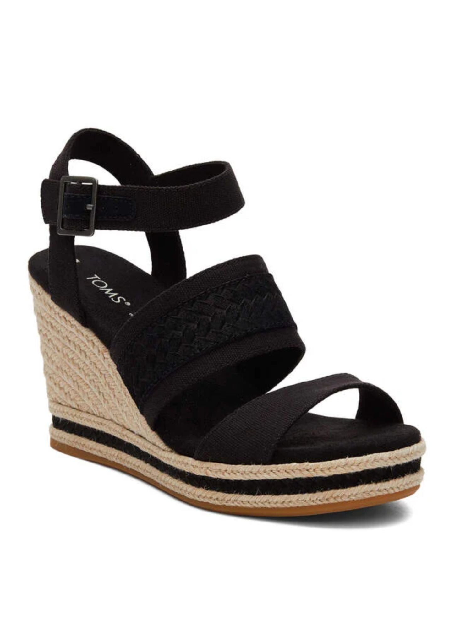 TOMS® Madelyn Black Canvas Wedge Sandal Shoes