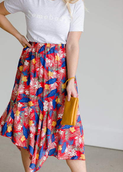 Tropical Hankerchief Hem Midi Skirt - FINAL SALE Skirts