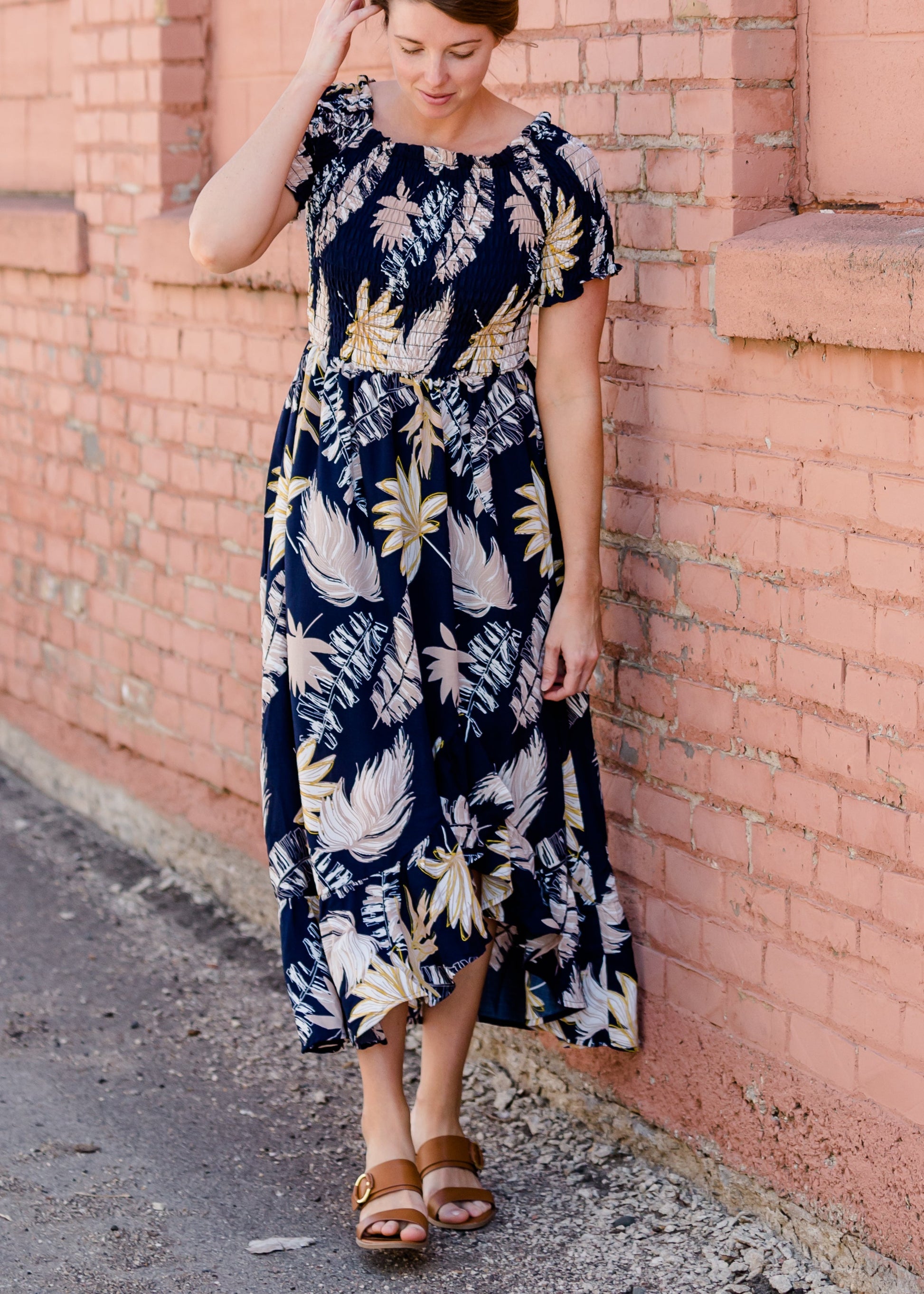 Tropical Hi-Lo Navy Midi Dress - FINAL SALE Dresses