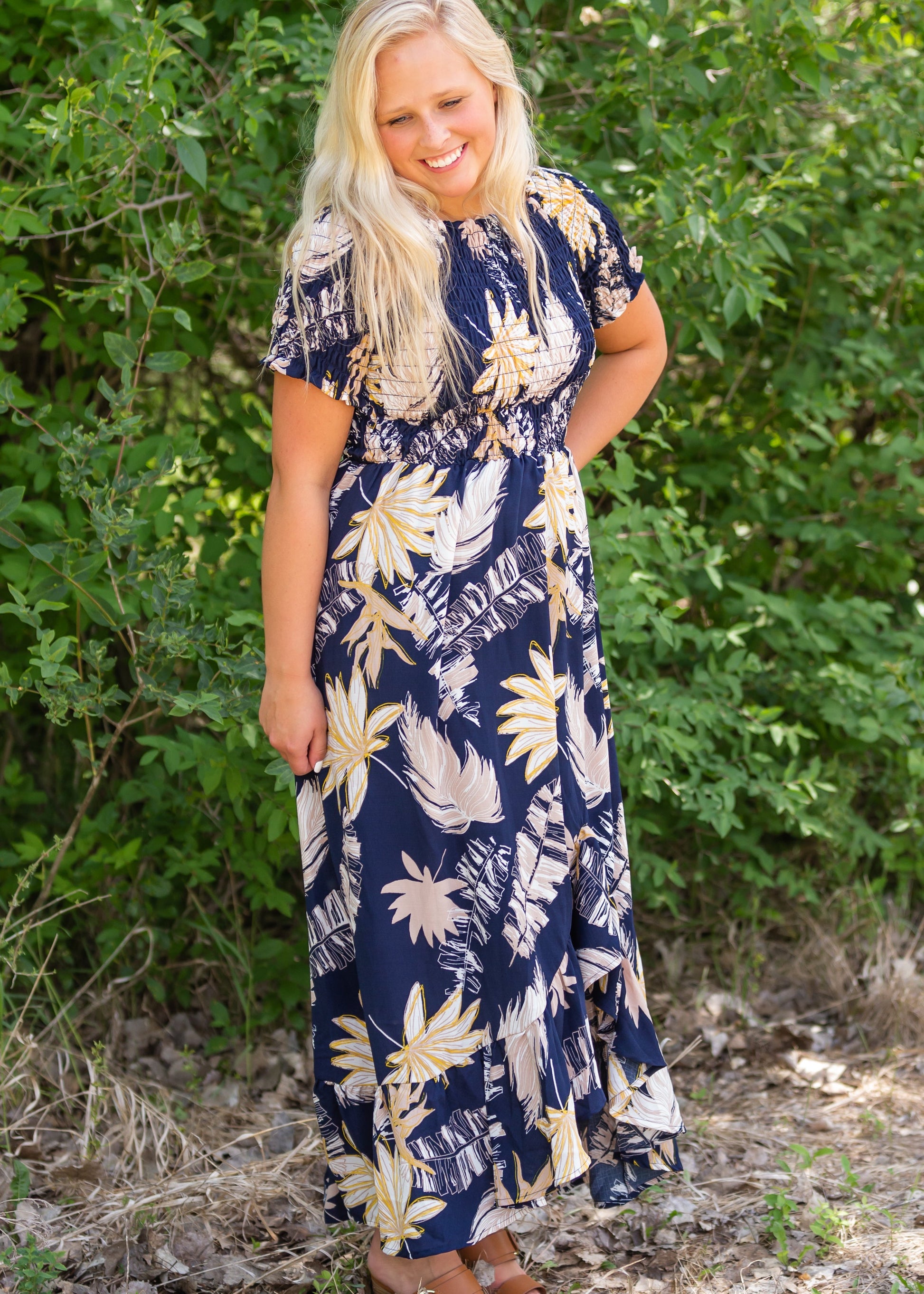 Tropical Hi-Lo Navy Midi Dress - FINAL SALE Dresses