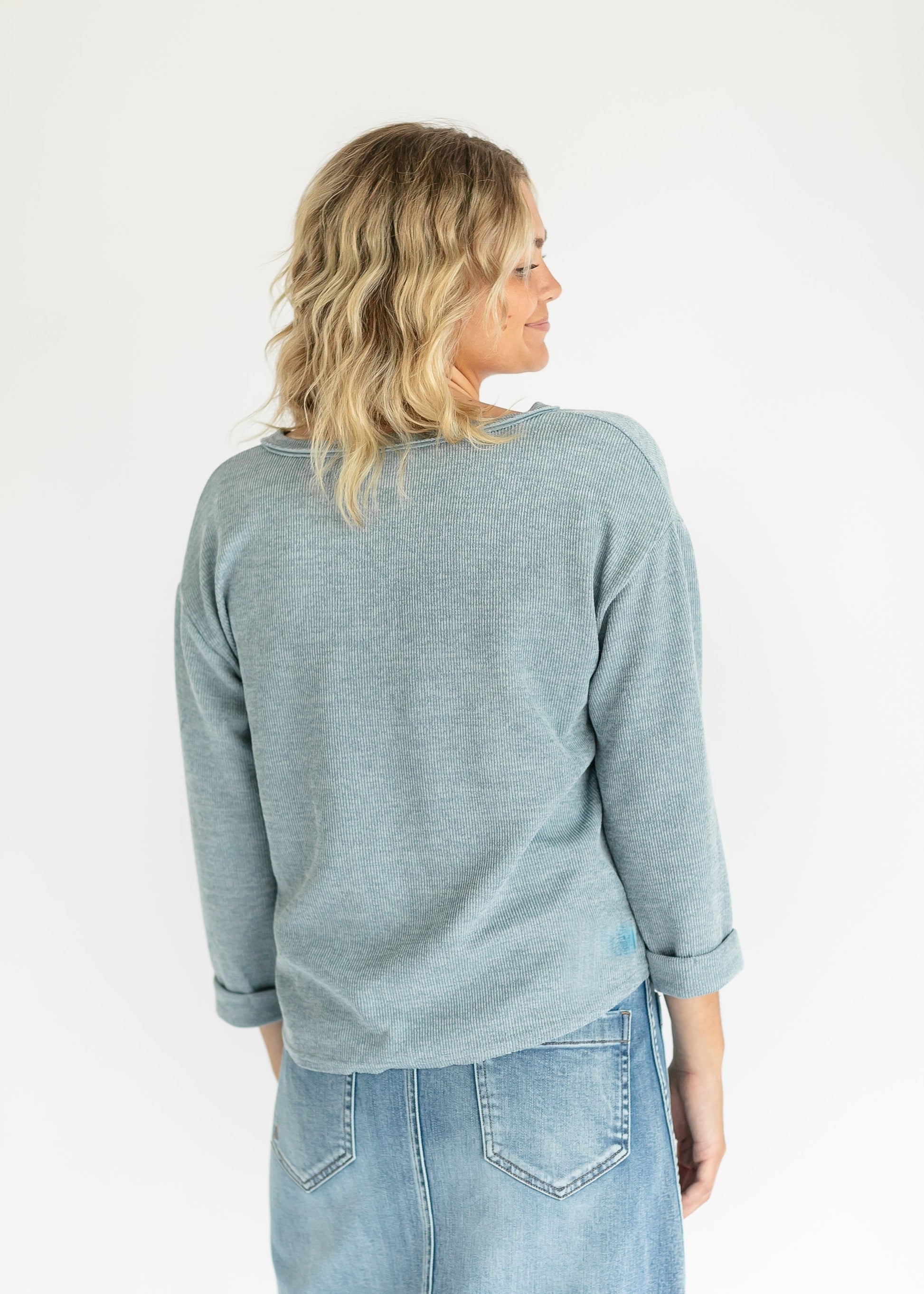 Tully 3/4 Sleeve Raw Hem Knit Top FF Tops