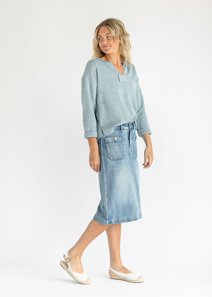 Tully 3/4 Sleeve Raw Hem Knit Top FF Tops