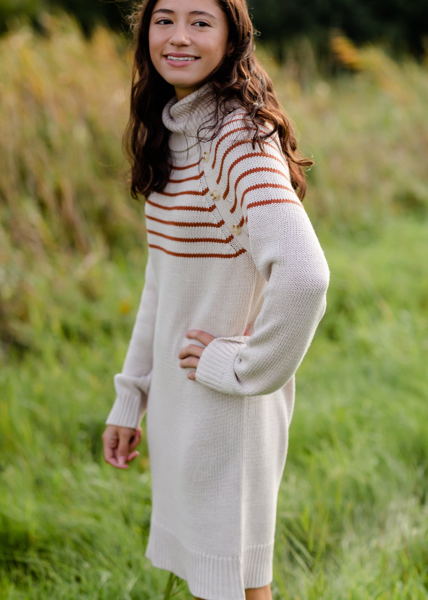 Turtle Neck Striped Sweater Midi Dress - FINAL SALE FF Dresses