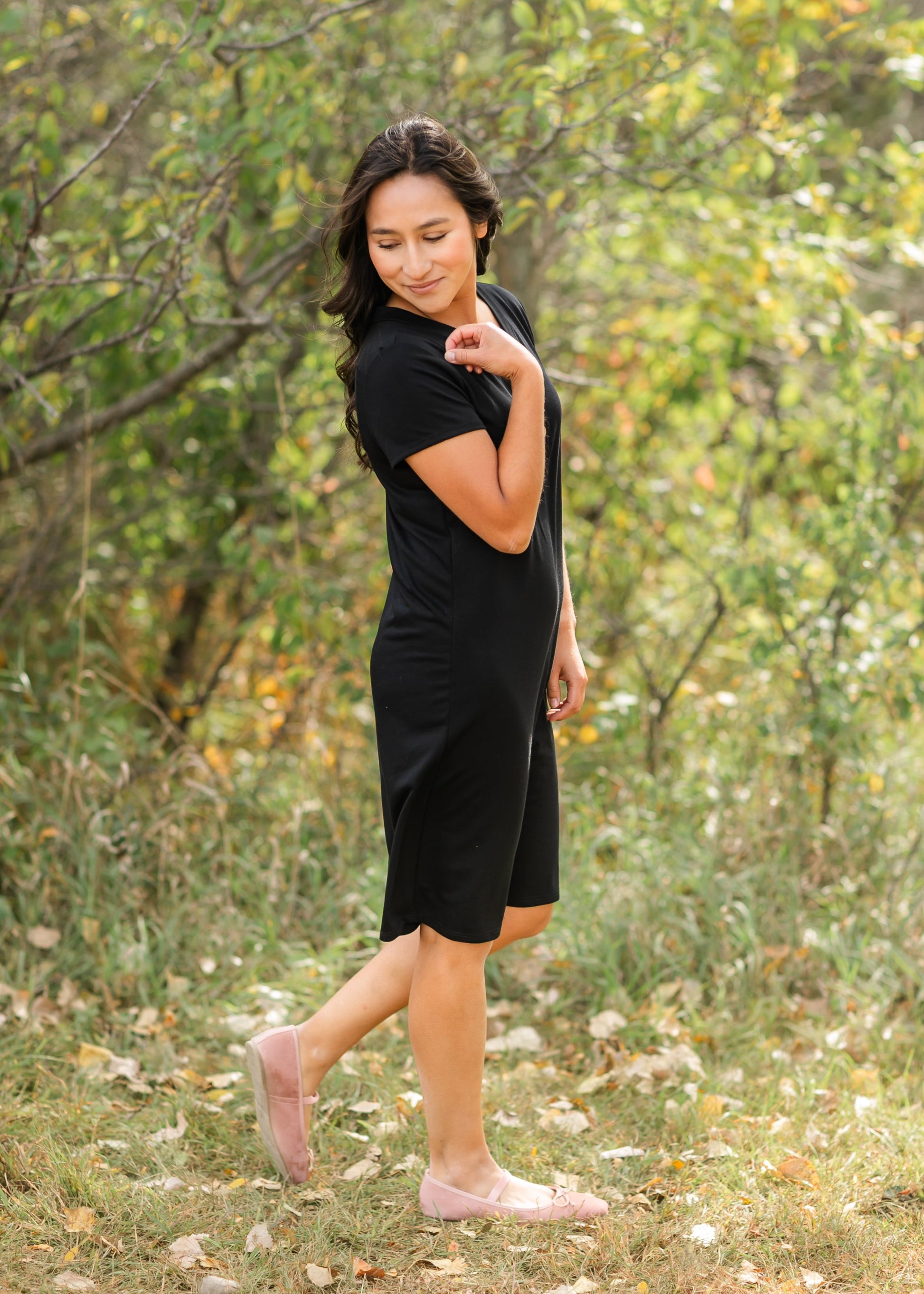 V-neck Black Button Up Dress FF Dresses