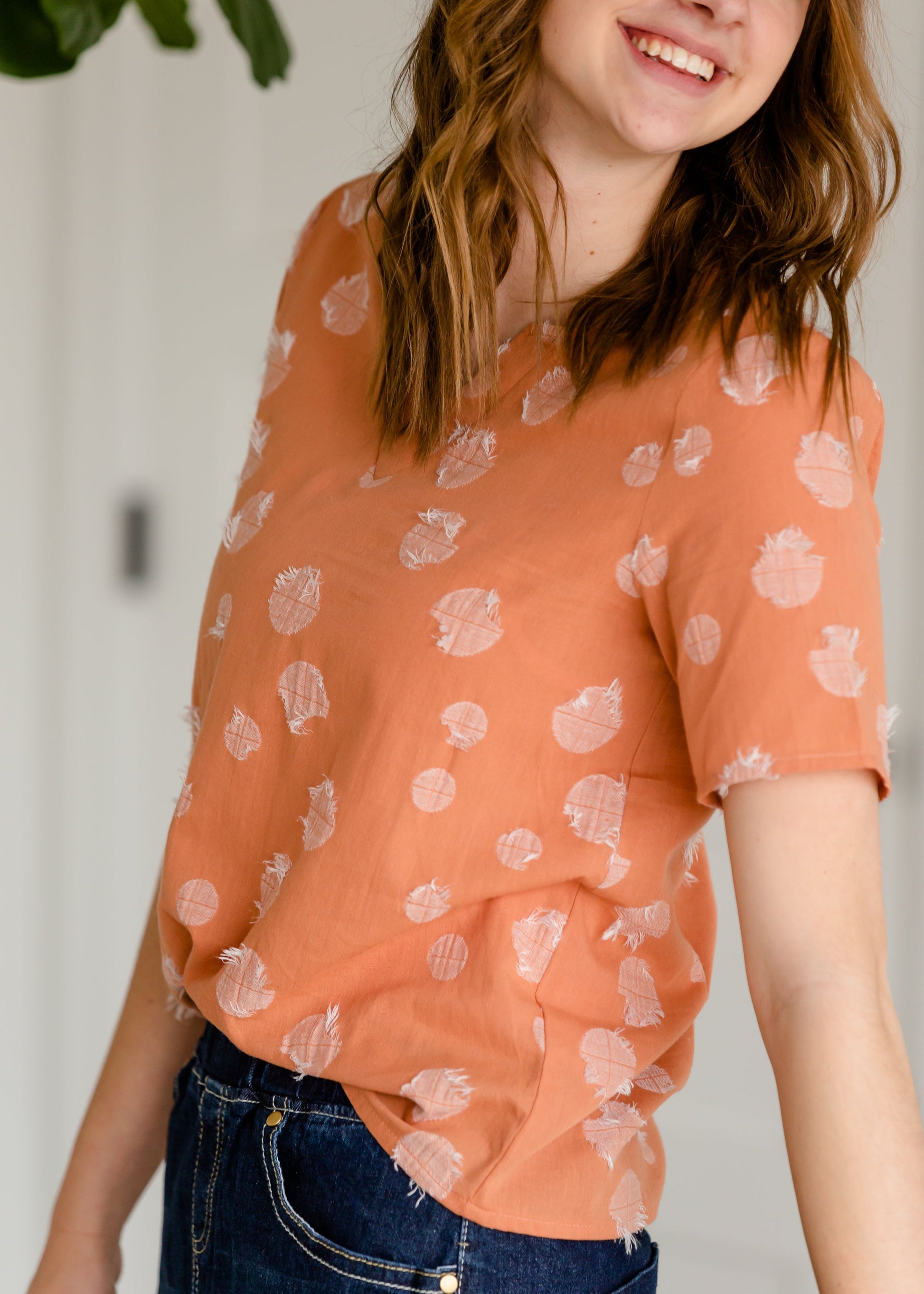 V-Neck Polka Dot Textured Top - FINAL SALE Tops