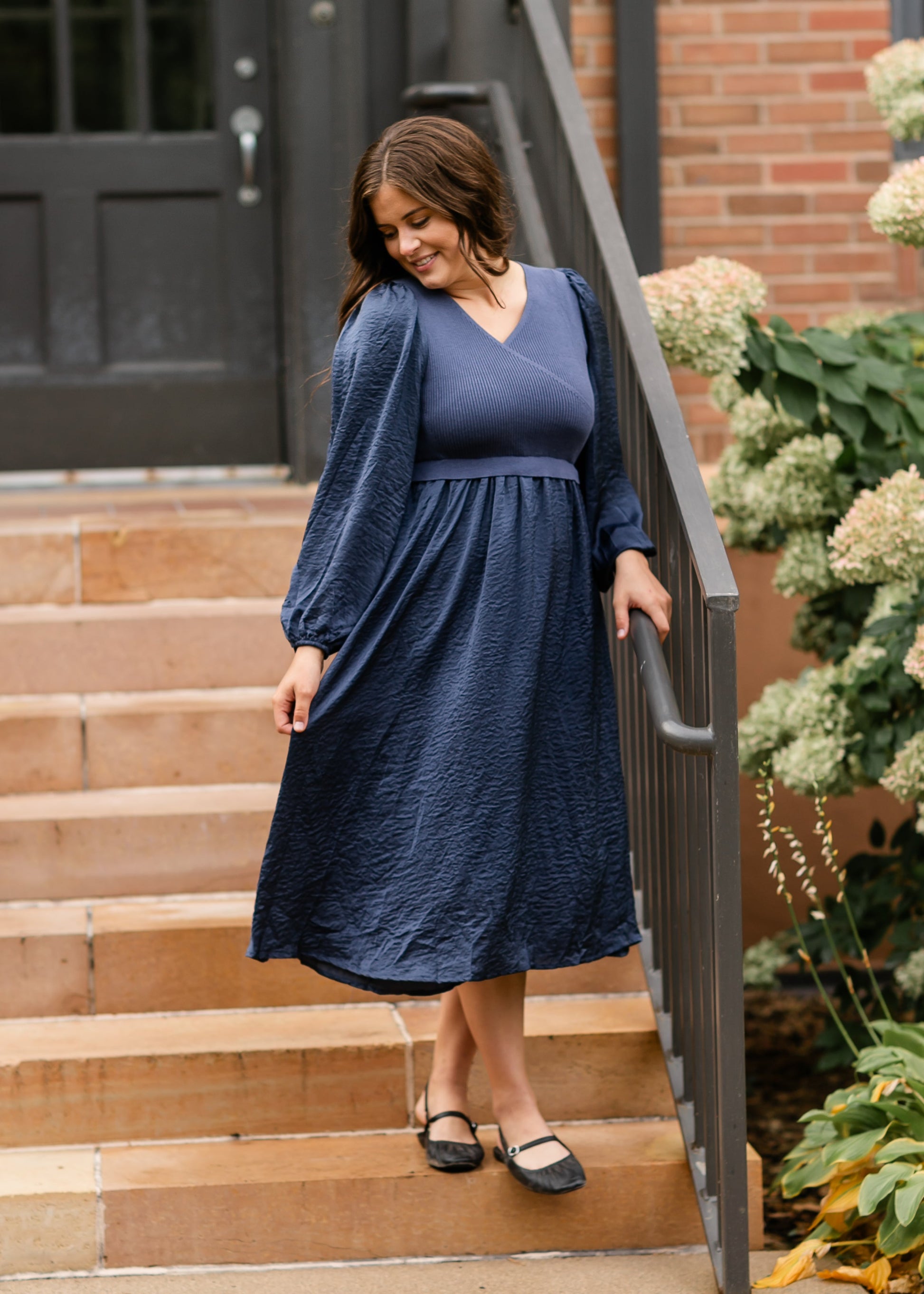 V-neck Sweater Blue Maxi Dress FF Dresses