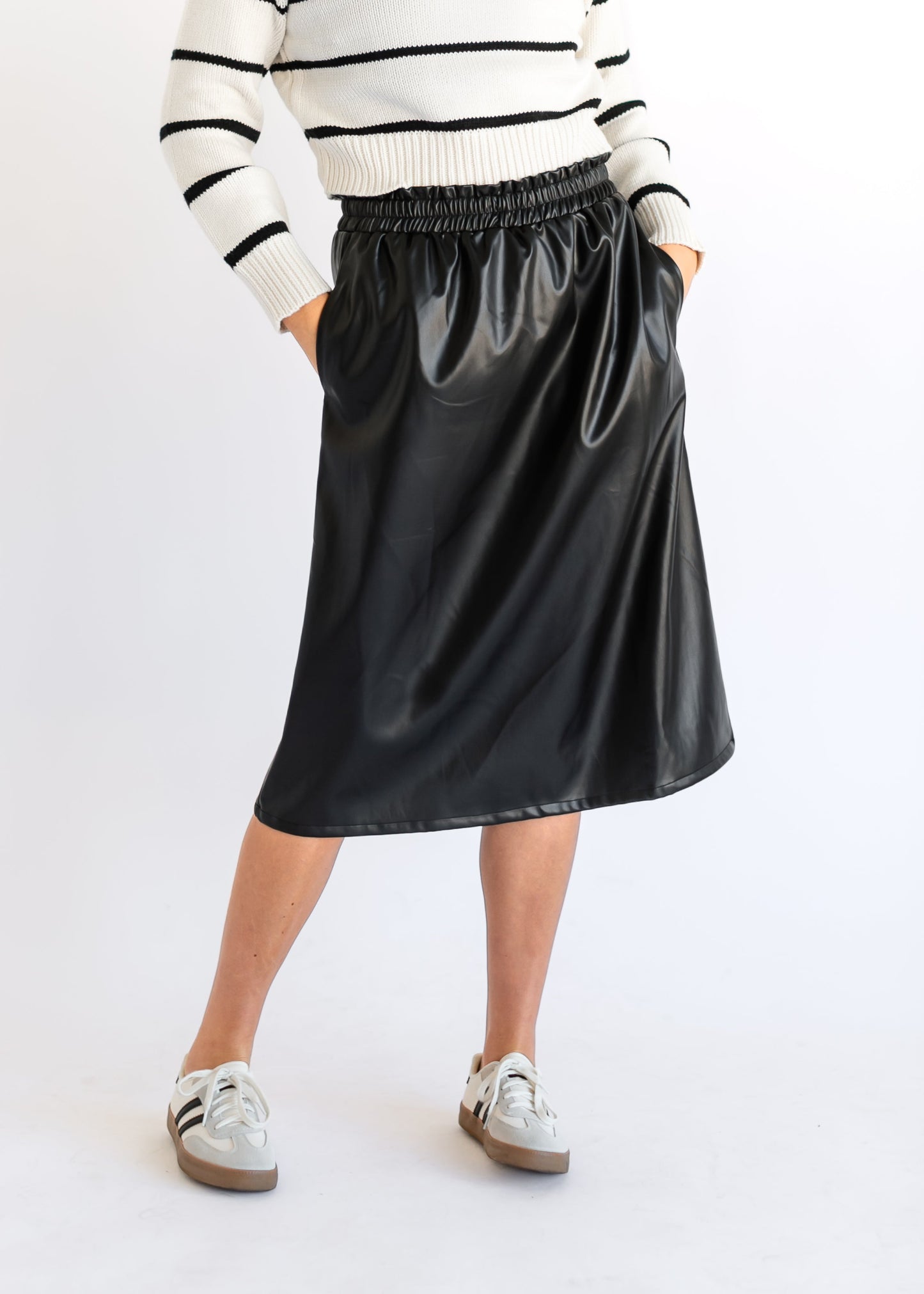 Vegan Leather A-line Midi Skirt FF Skirts