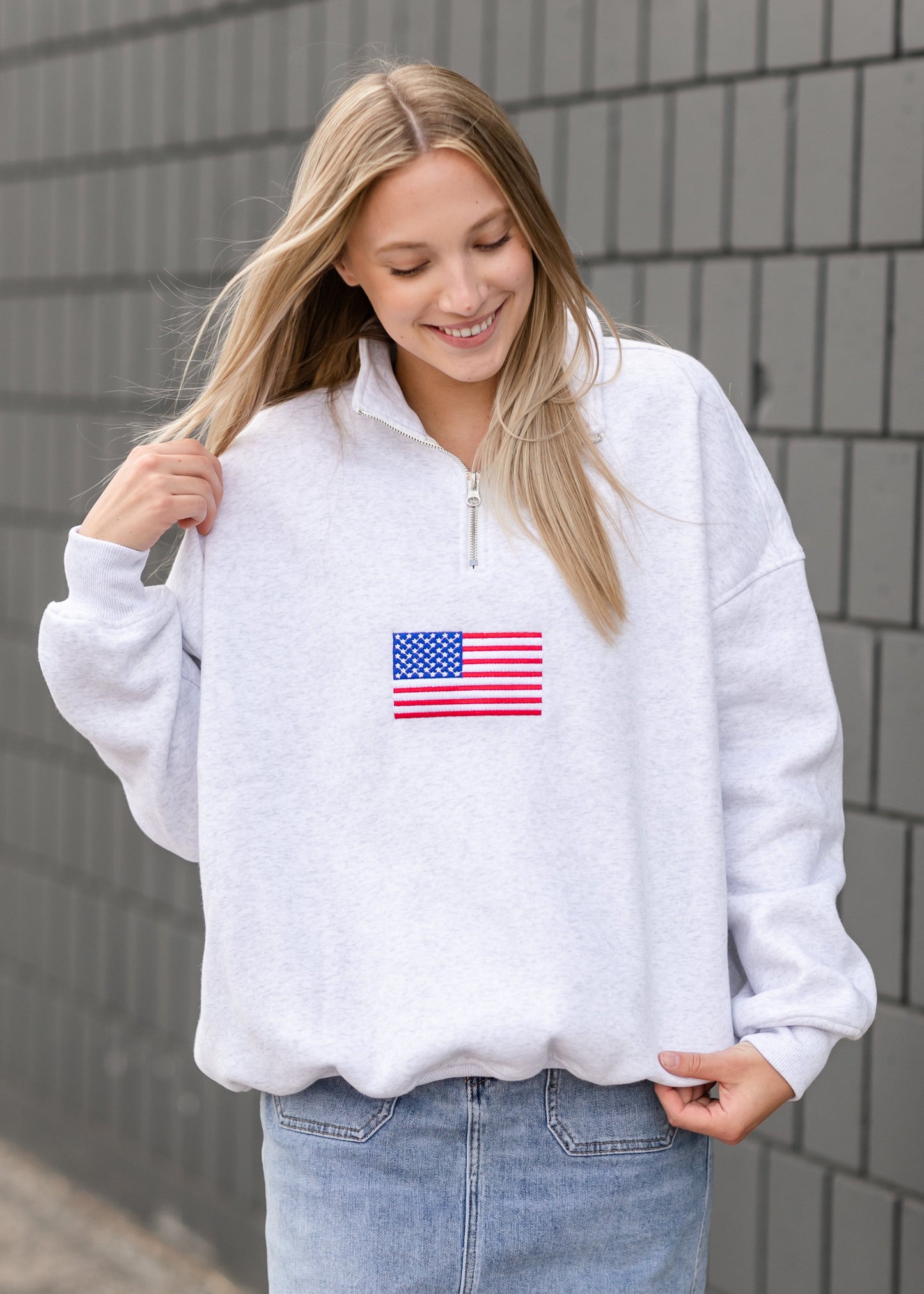 Vintage American Flag Quarter-Zip Sweatshirt - FINAL SALE FF Tops