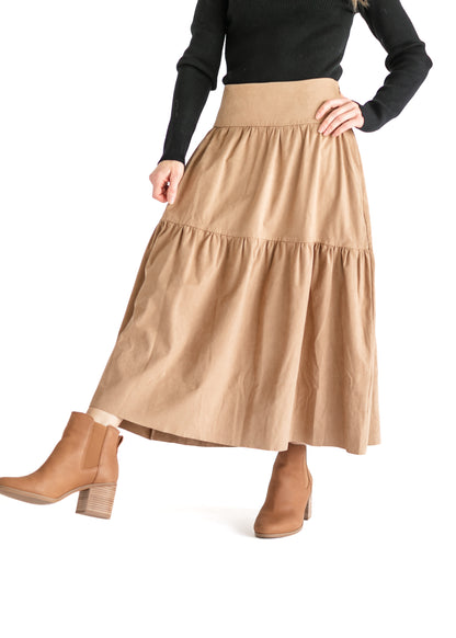 Waist Tie Faux Suede Tan Skirt FF Skirts