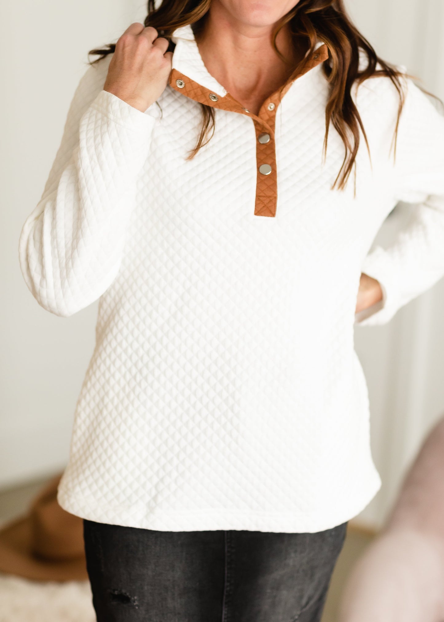 White Quilted Button Up Sweater - FINAL SALE FF Tops