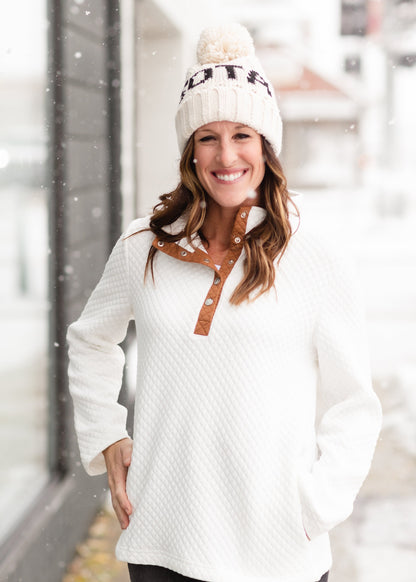 White Quilted Button Up Sweater - FINAL SALE FF Tops