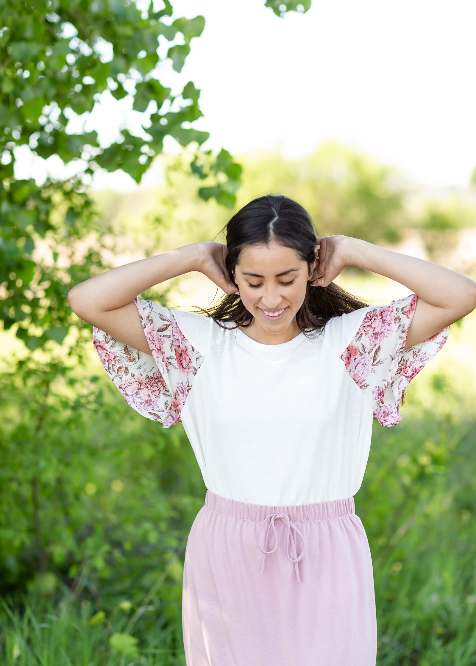 White Ribbed Floral Sleeve Top - FINAL SALE FF Tops