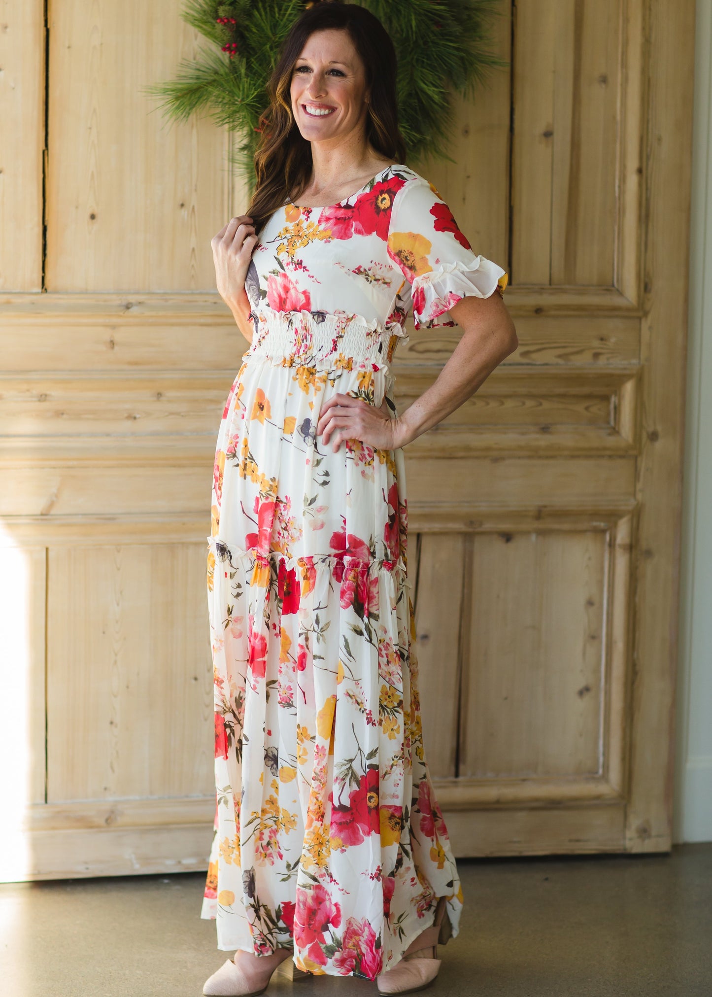 White Ruffle Floral Maxi Dress FF Dresses