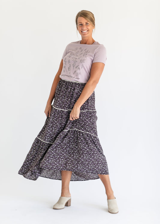 Wilder Purple Floral Lace Tiered Maxi Skirt IC Skirts