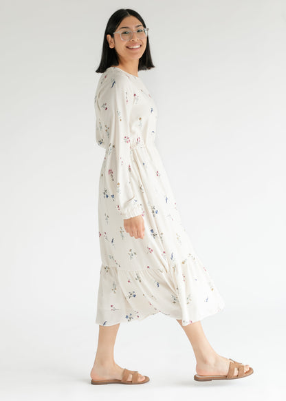 Wildflower Long Sleeve Belted Midi Dress FF Dresses