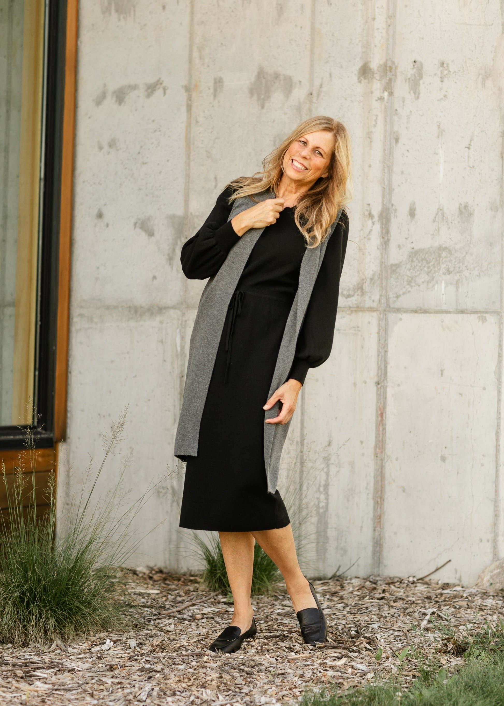 Wren Long Sleeve V-Neck Sweater Dress Black IC Dresses