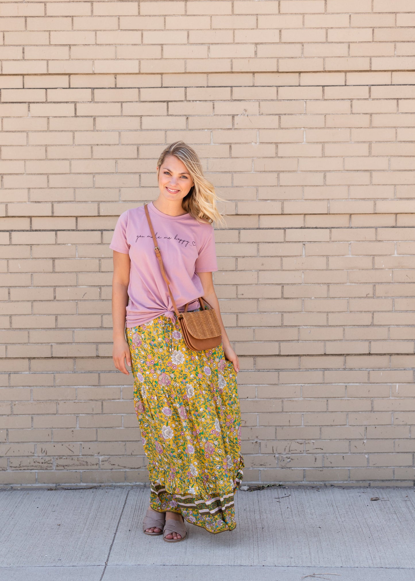 Yellow Floral Waist Tie Midi Skirt - FINAL SALE FF Skirts