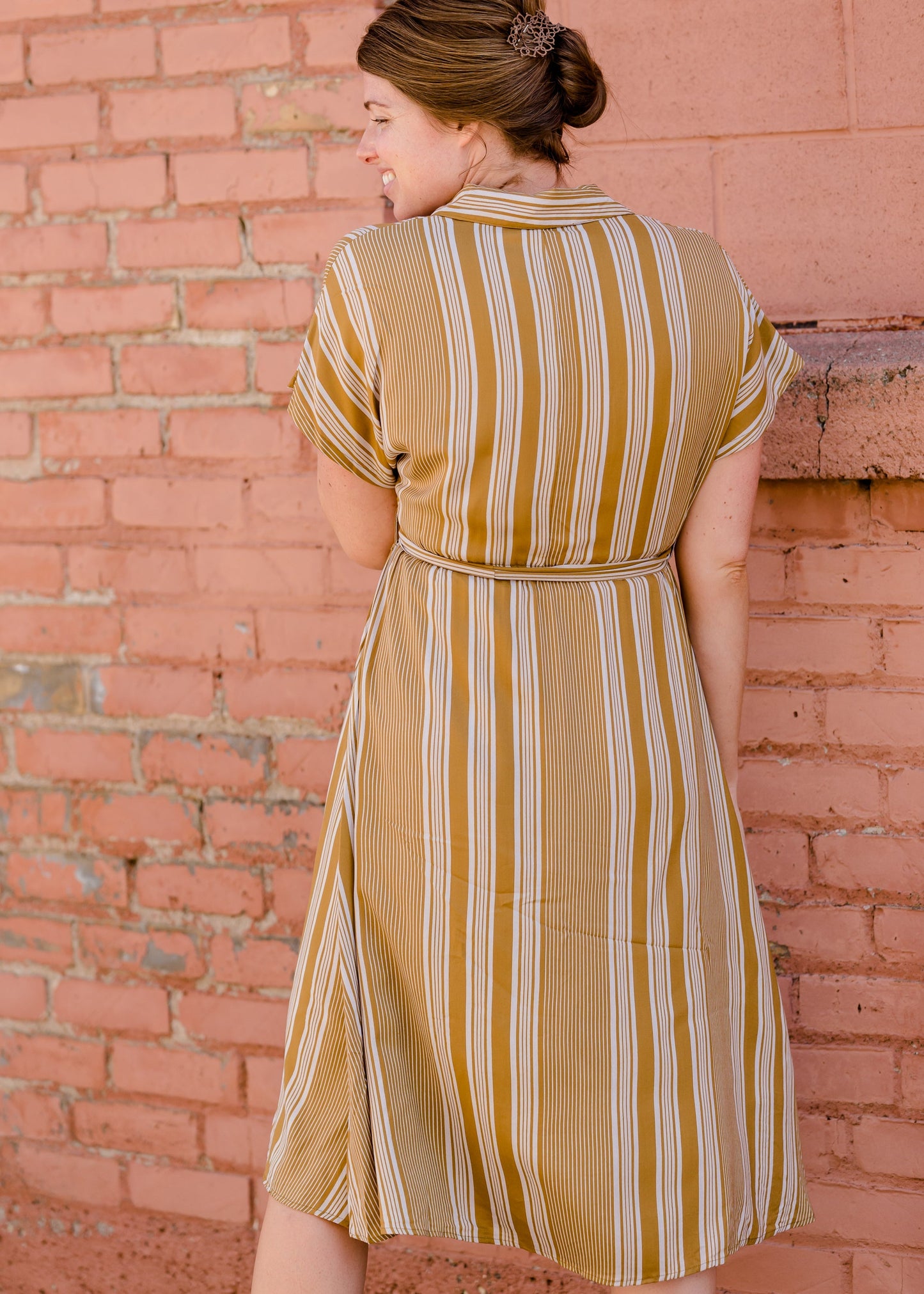 Yellow Stripe Button Front Midi Dress - FINAL SALE FF Dresses