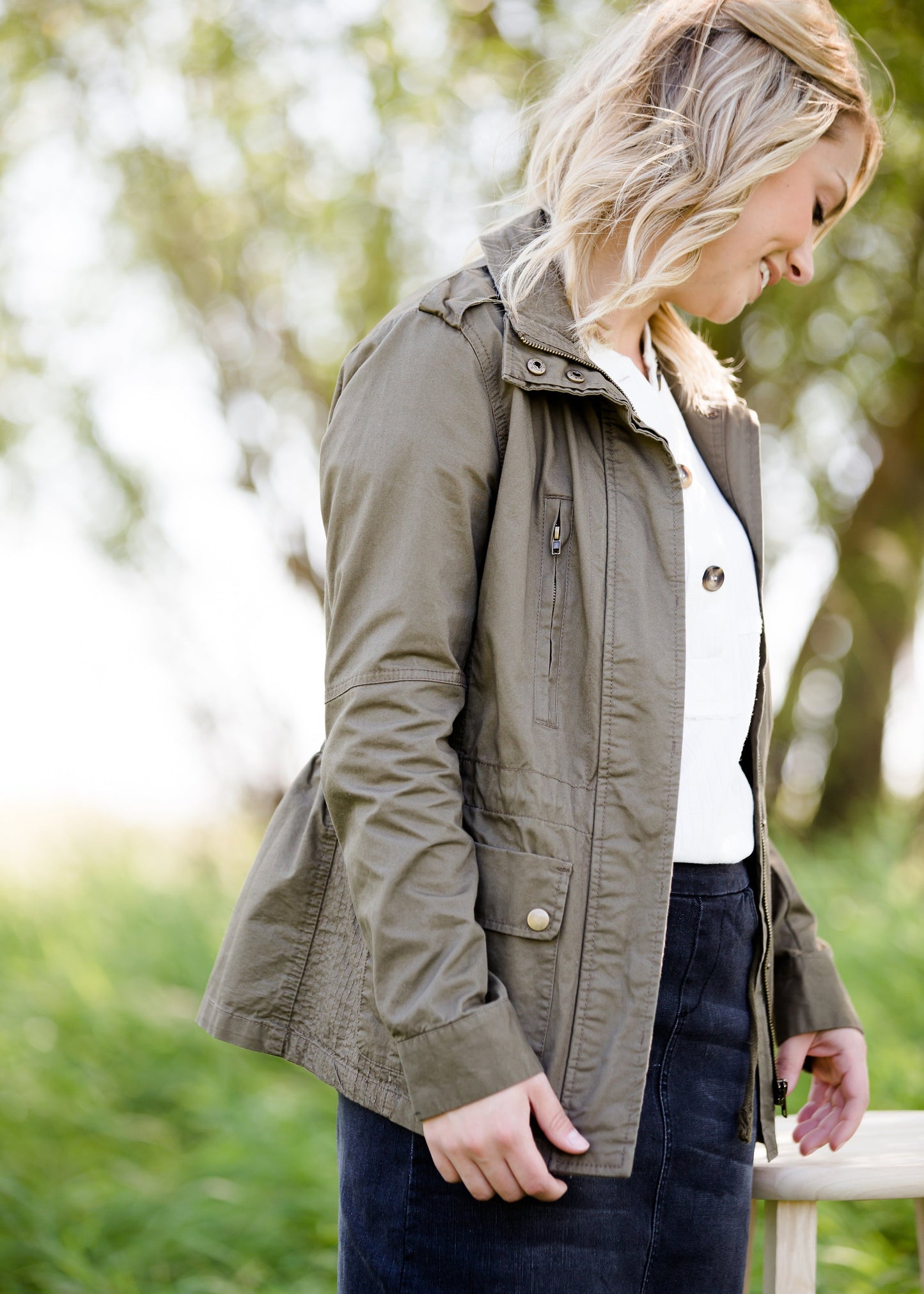 olive colored anorak military jacket