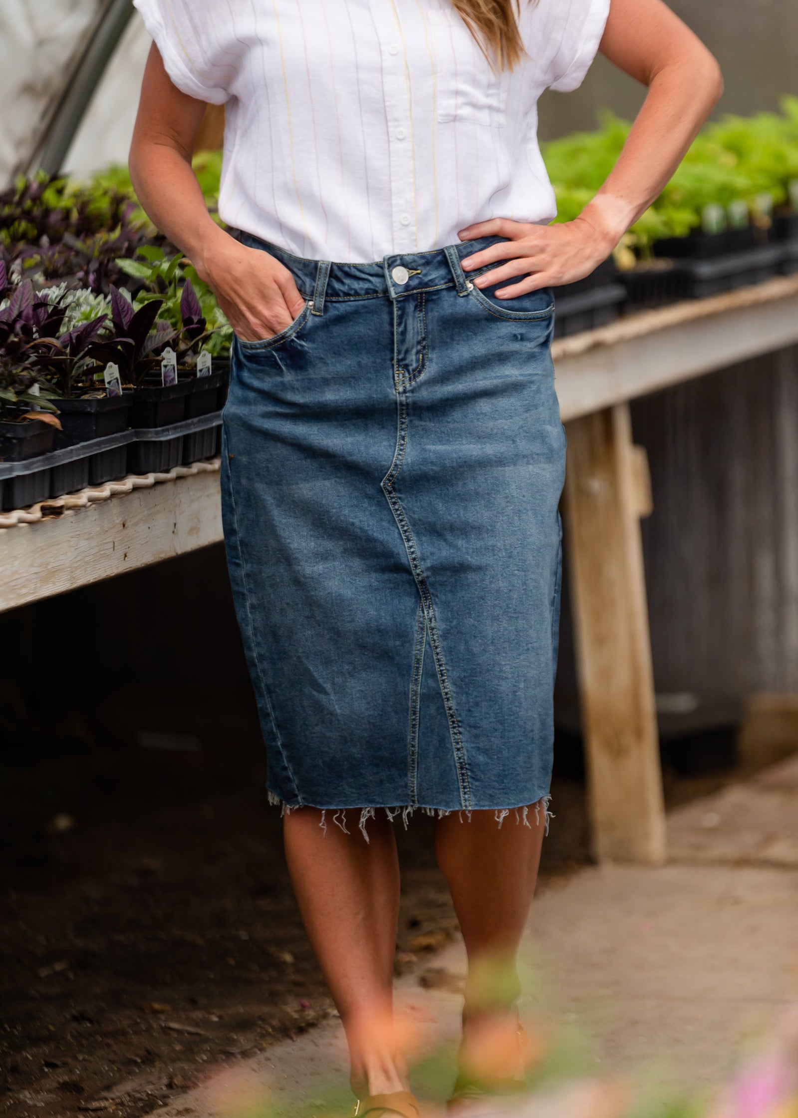 Anya Raw Hem Midi Denim Skirt - FINAL SALE Skirts