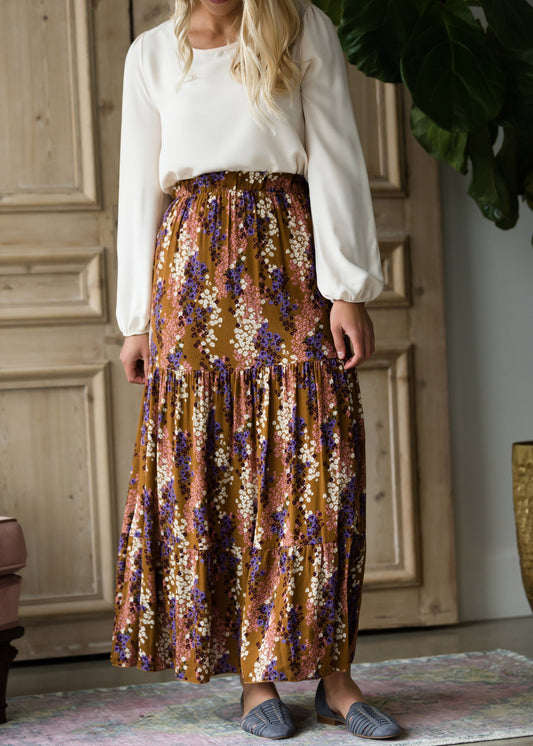 Autumn Floral Mustard Midi Skirt - FINAL SALE Skirts