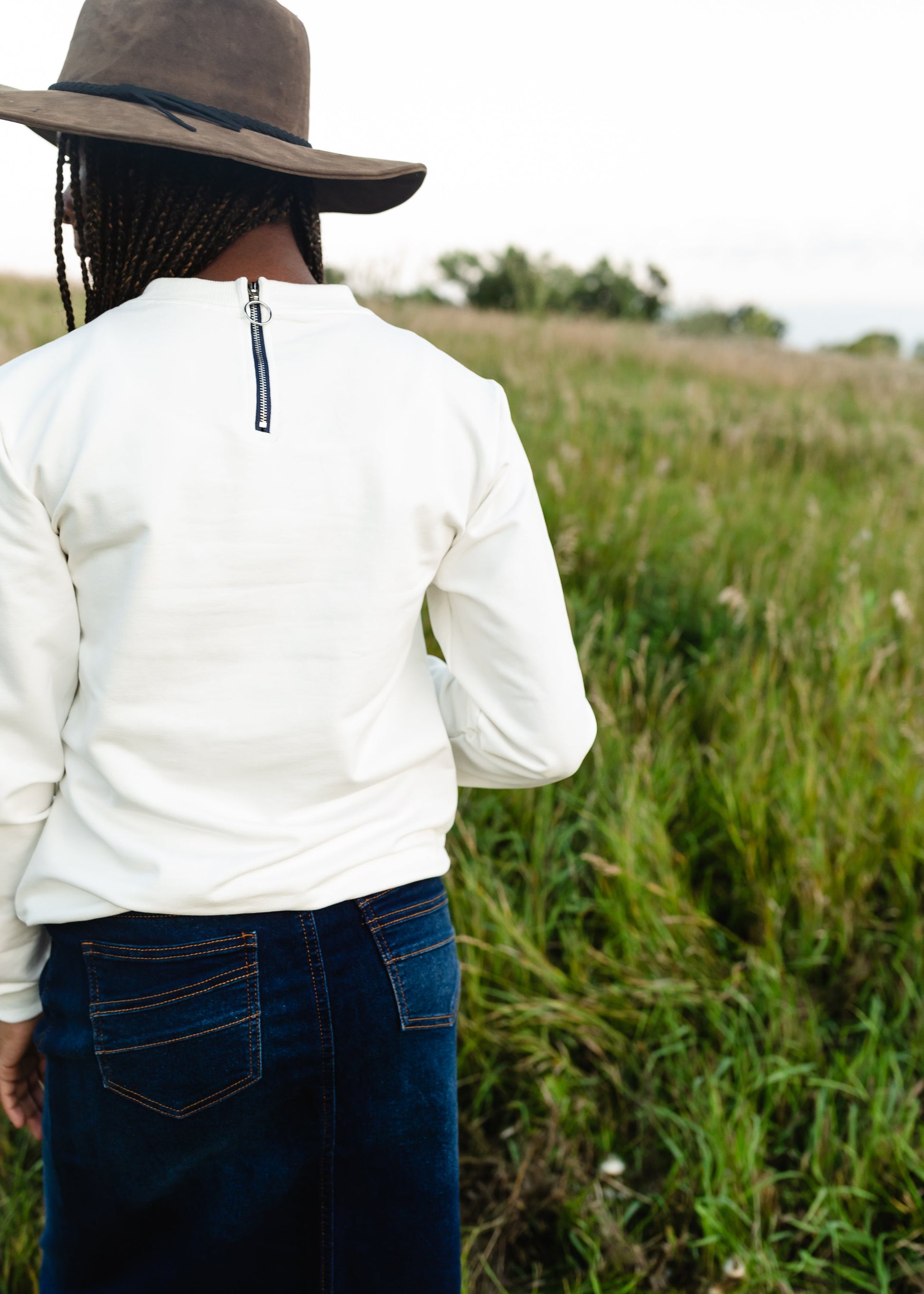 Back Zipper Ivory Crewneck - FINAL SALE Tops