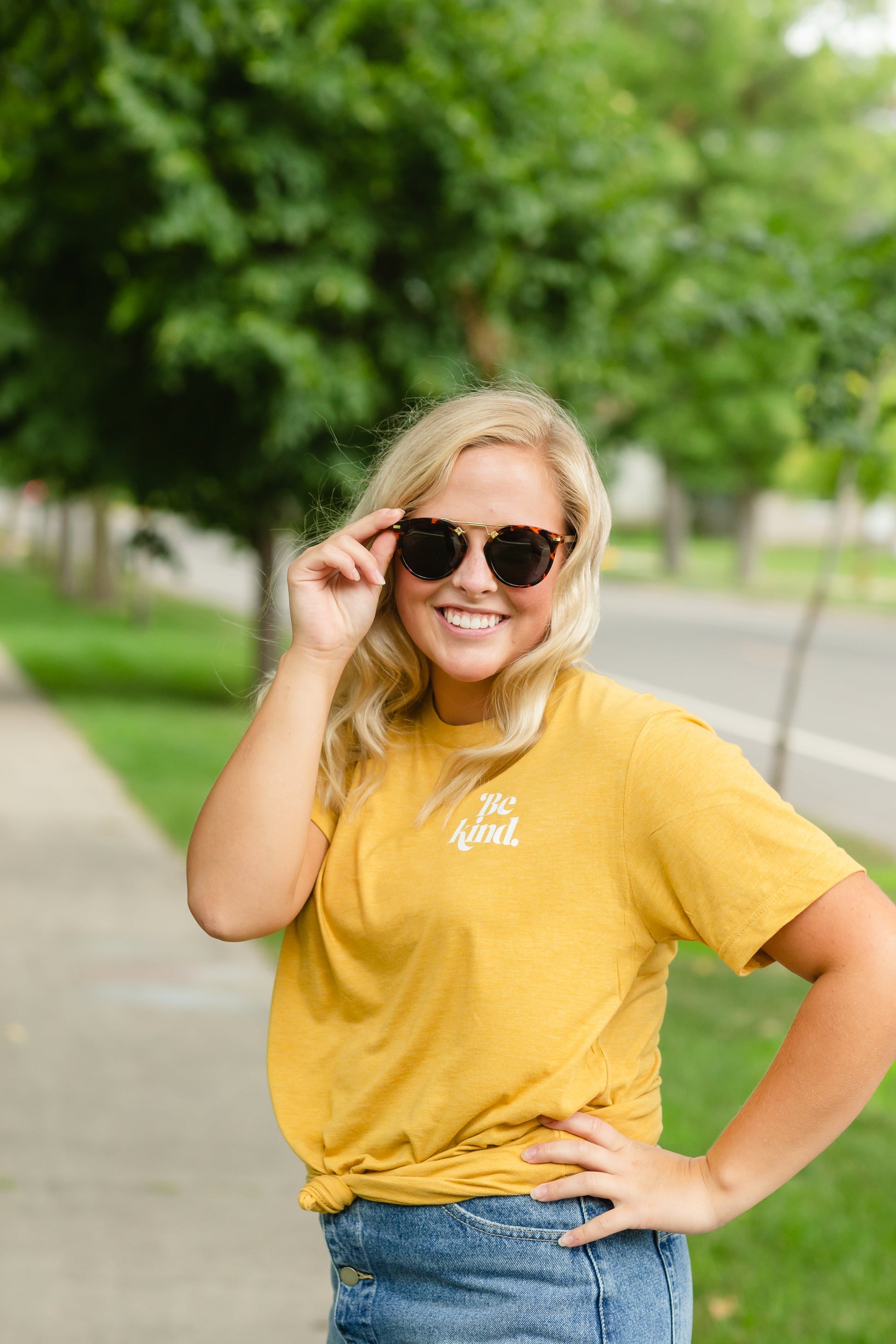 Be Kind Mustard Graphic Tee Tops