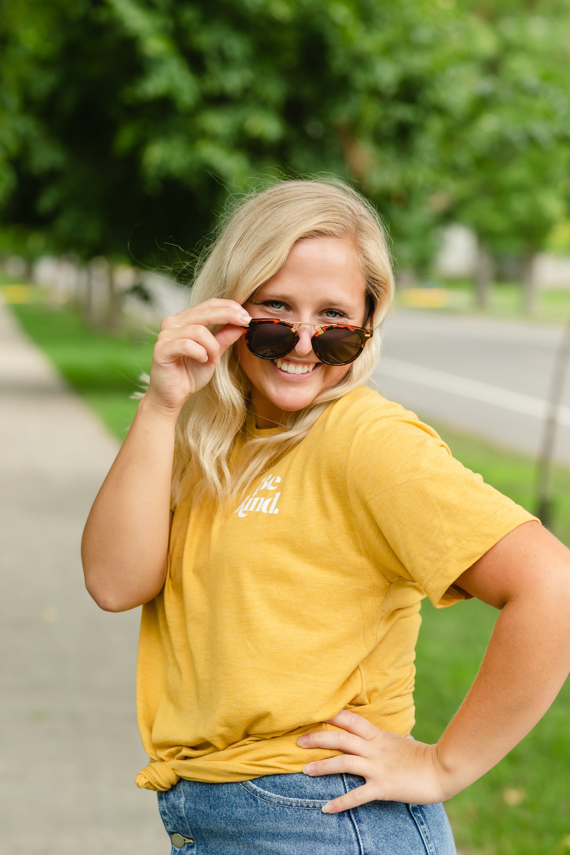 Be Kind Mustard Graphic Tee Tops