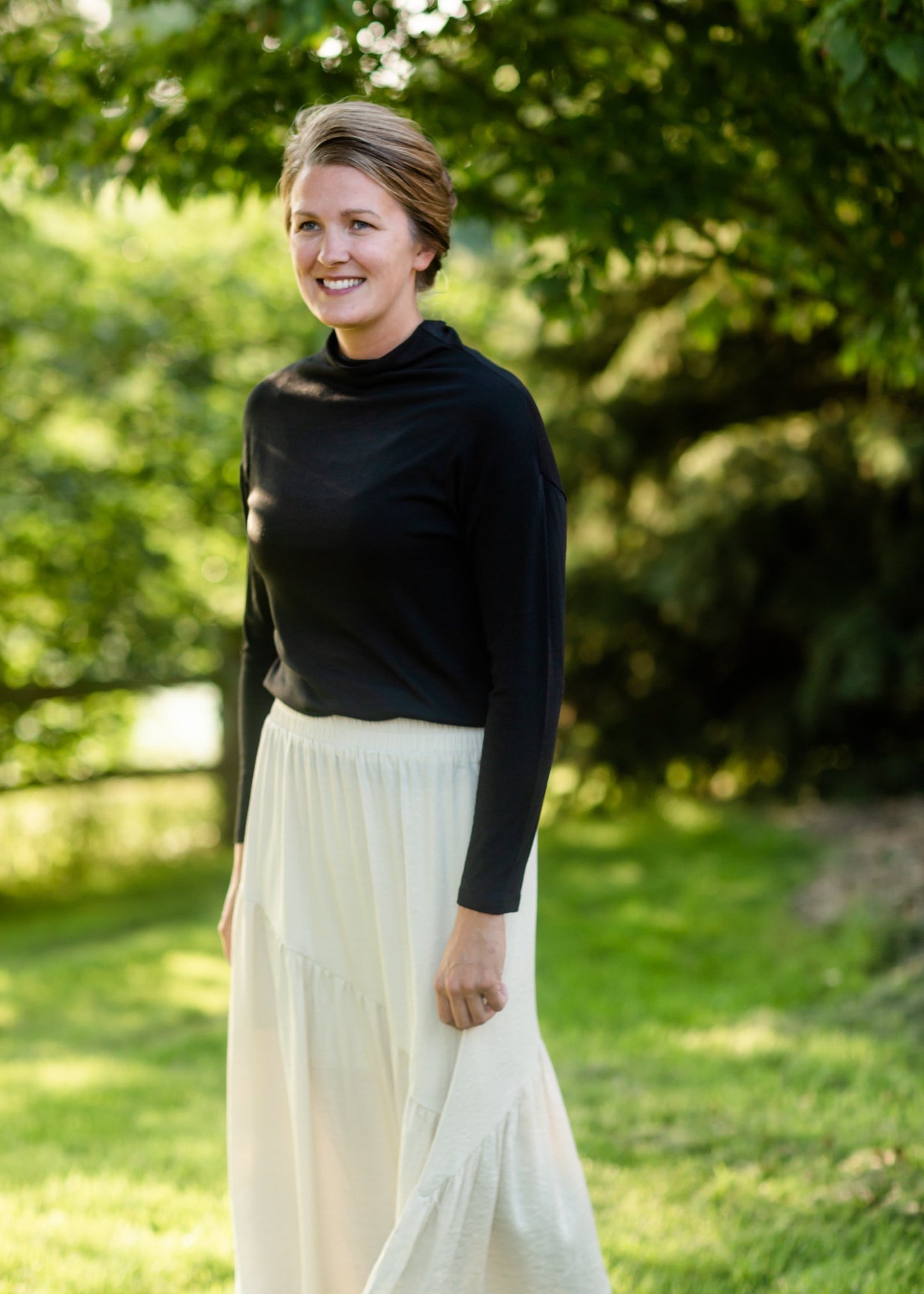 Beige Asymmetric Seam Midi Skirt Skirts Hayden Los Angeles