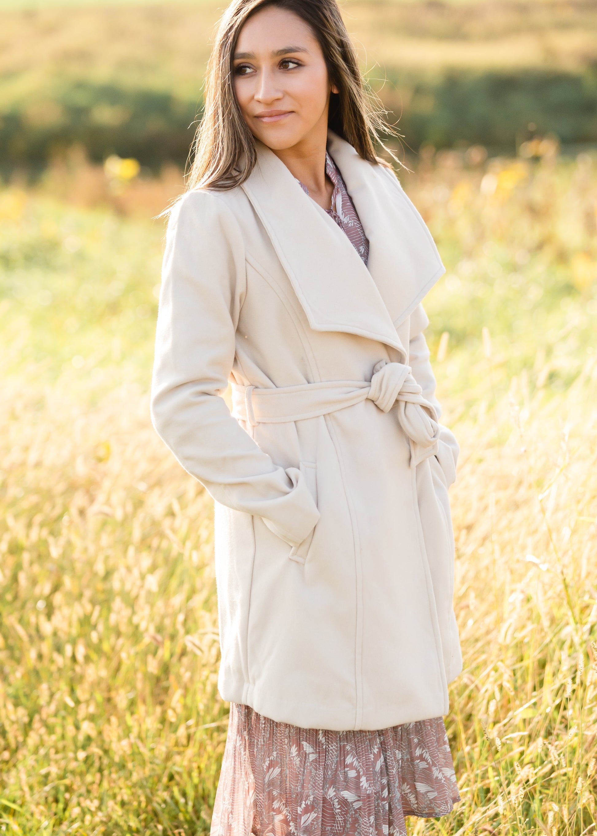 Beige Collared Belted Fleece Coat - FINAL SALE Tops