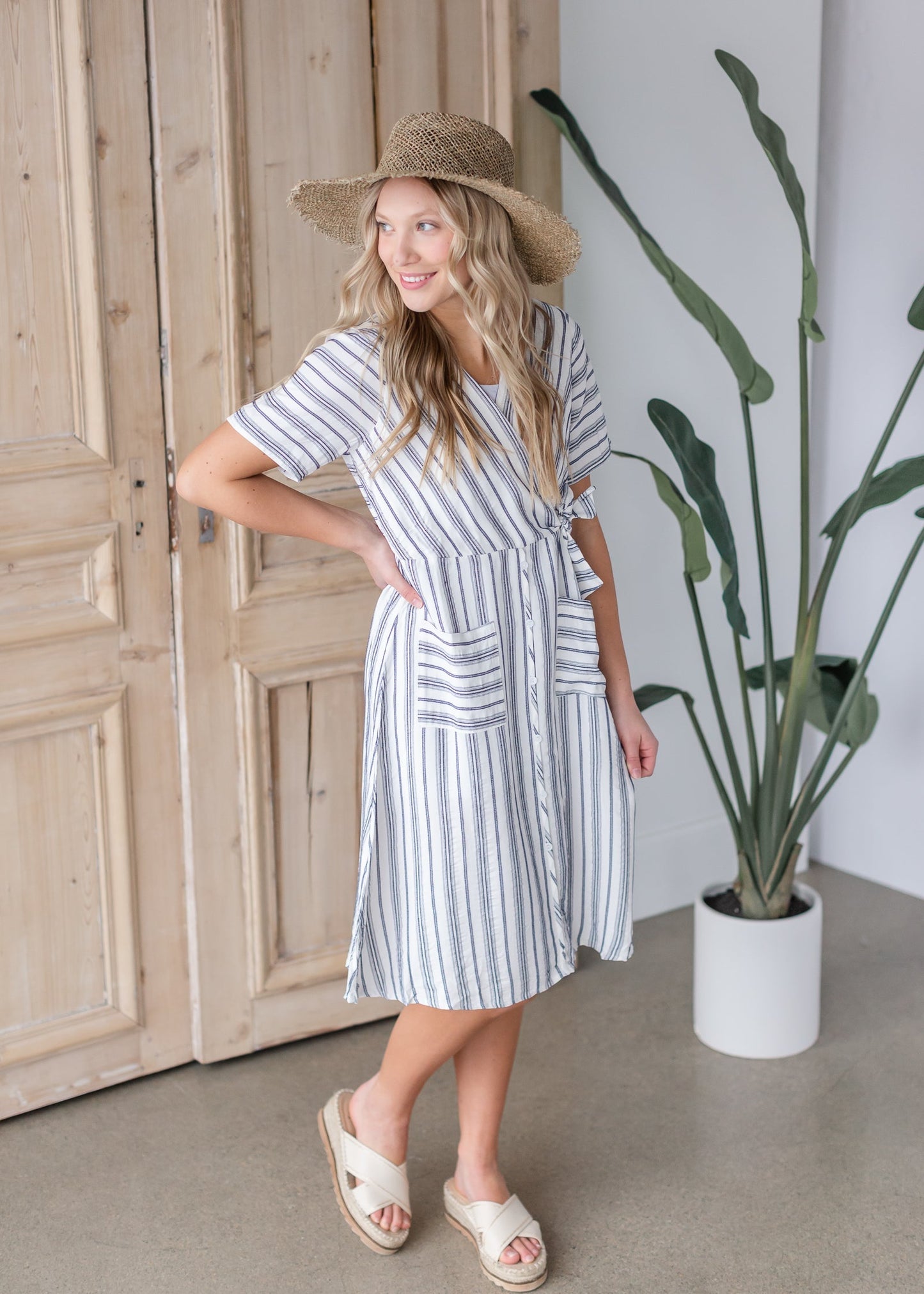 Belted Wrap Midi Dress Dresses Hailey & Co.