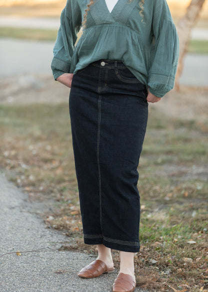 Beth Dark Wash Long Denim Skirt Skirts