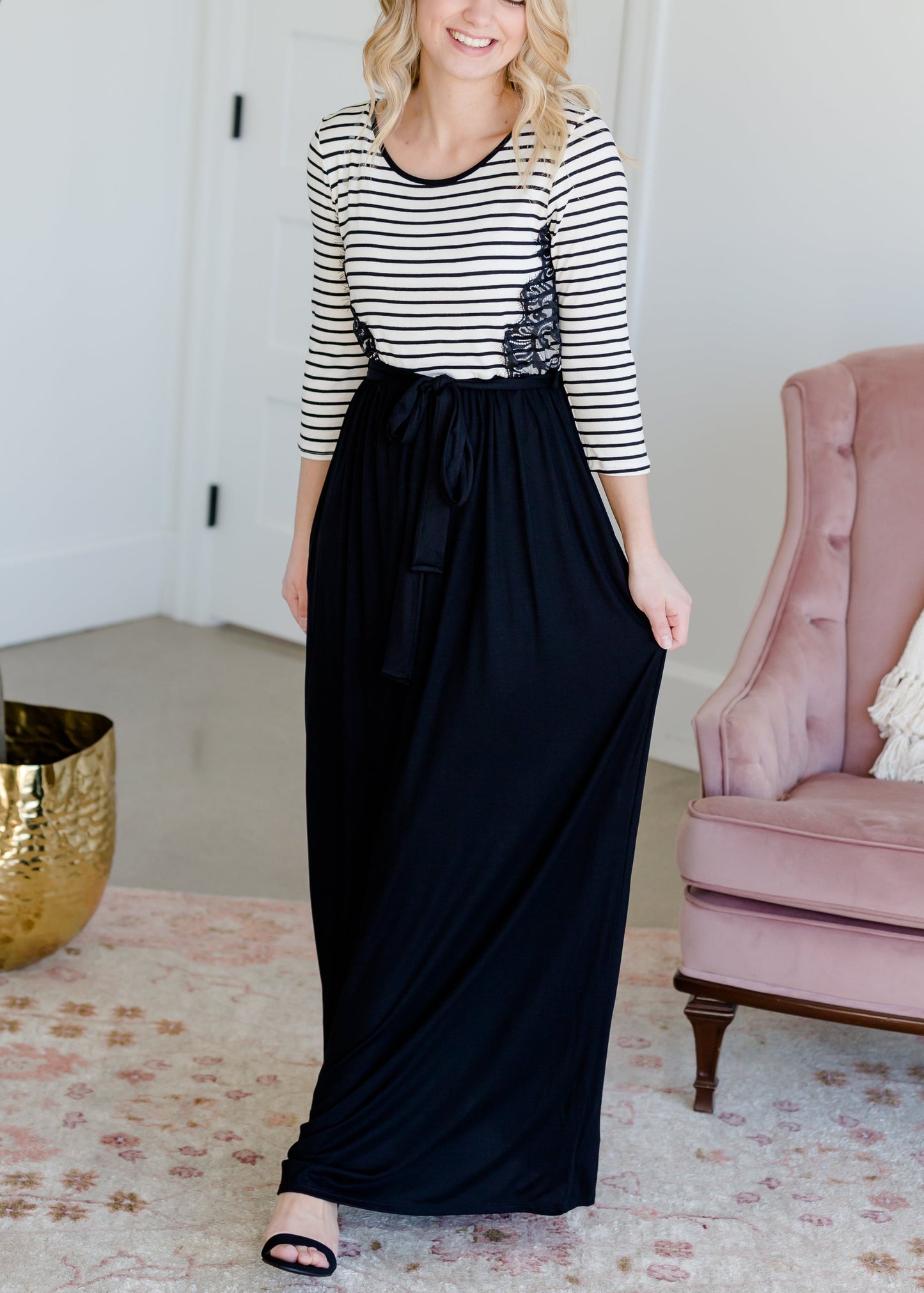 Black and White Lace Striped Maxi Dress - FINAL SALE Dresses