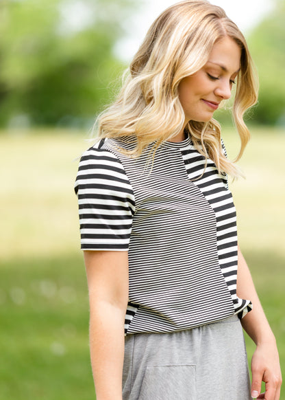 Black and White Mixed Striped Tee Shirt - FINAL SALE Tops