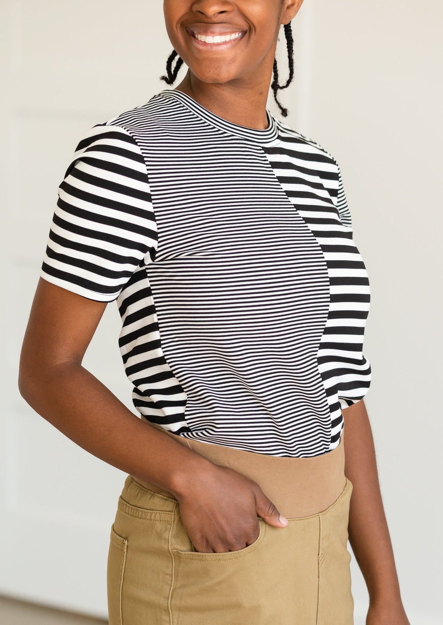 Black and White Mixed Striped Tee Shirt - FINAL SALE Tops