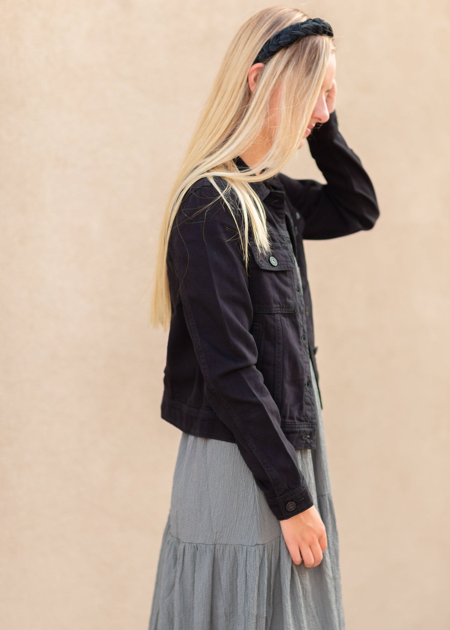 Black Button Up Denim Jacket Tops