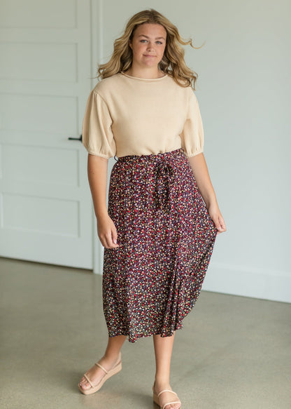 Black Ditsy Floral Belted Midi Skirt - FINAL SALE Skirts