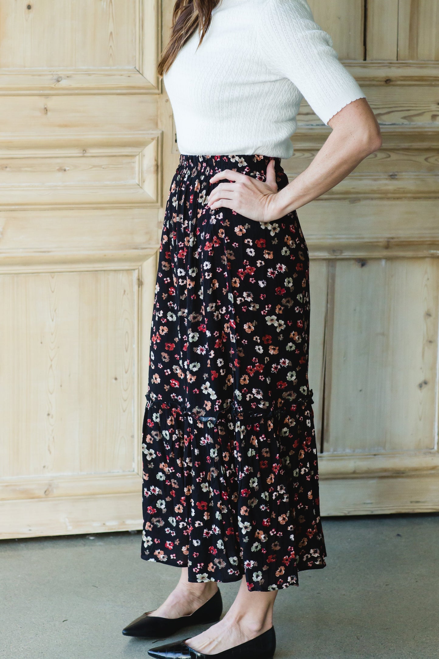 Black Floral Tiered Midi Skirt - FINAL SALE Skirts