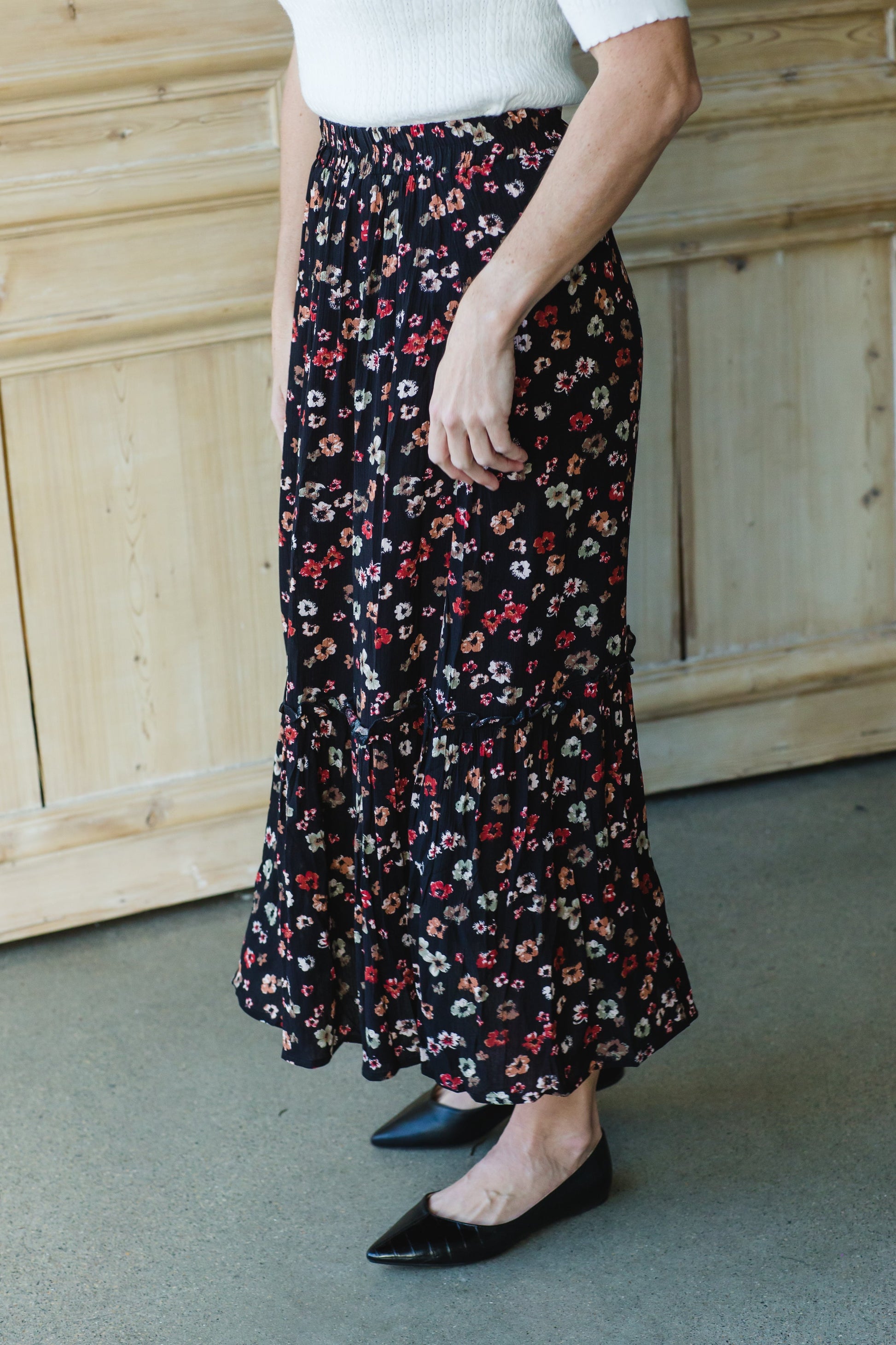 Black Floral Tiered Midi Skirt - FINAL SALE Skirts