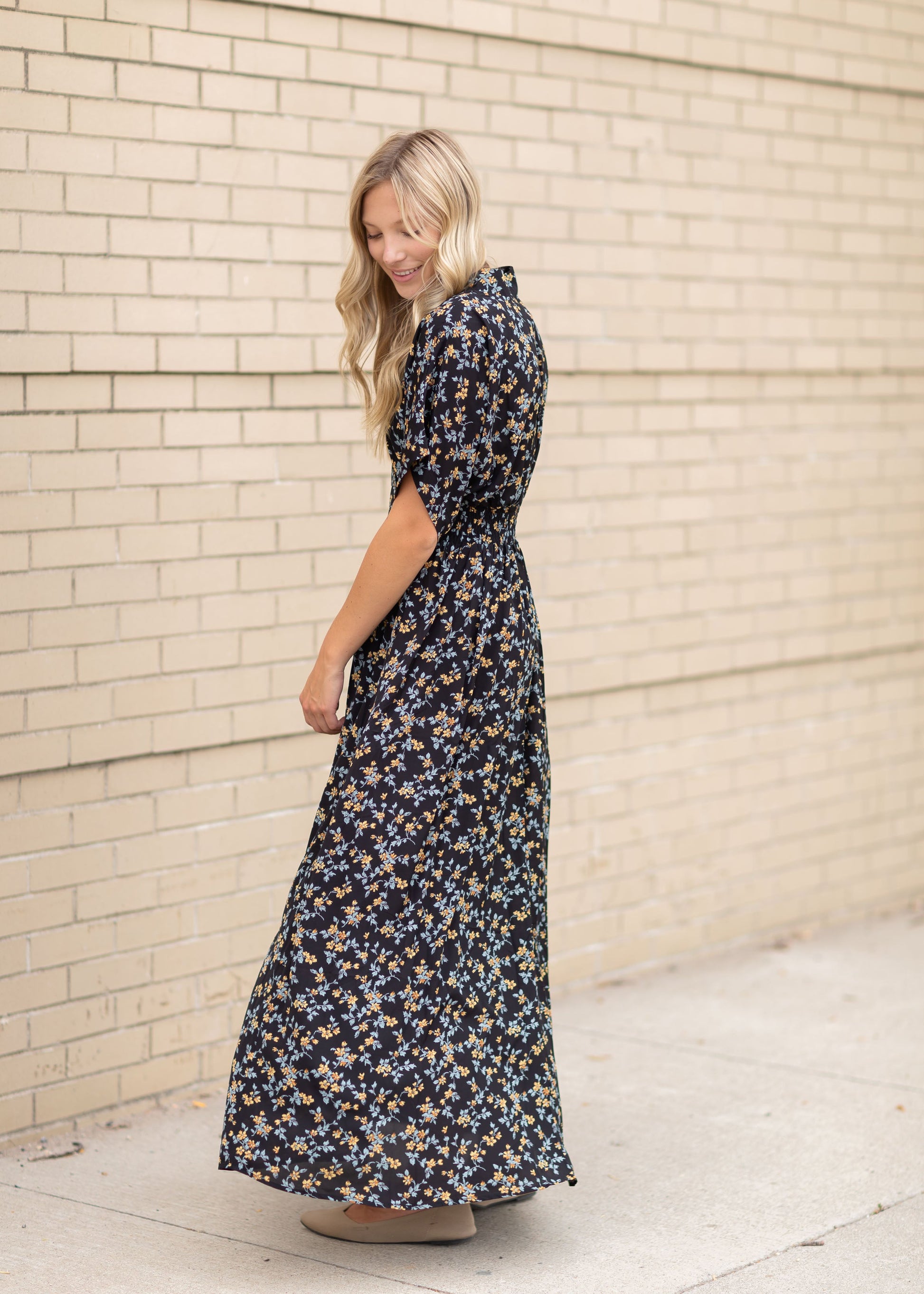 Black Floral V-Neck Maxi Dress Dresses