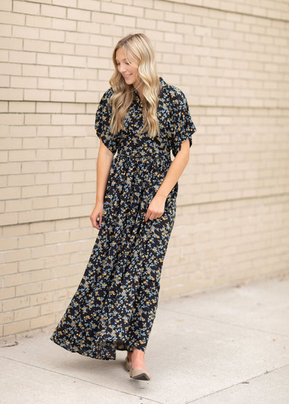 Black Floral V-Neck Maxi Dress Dresses