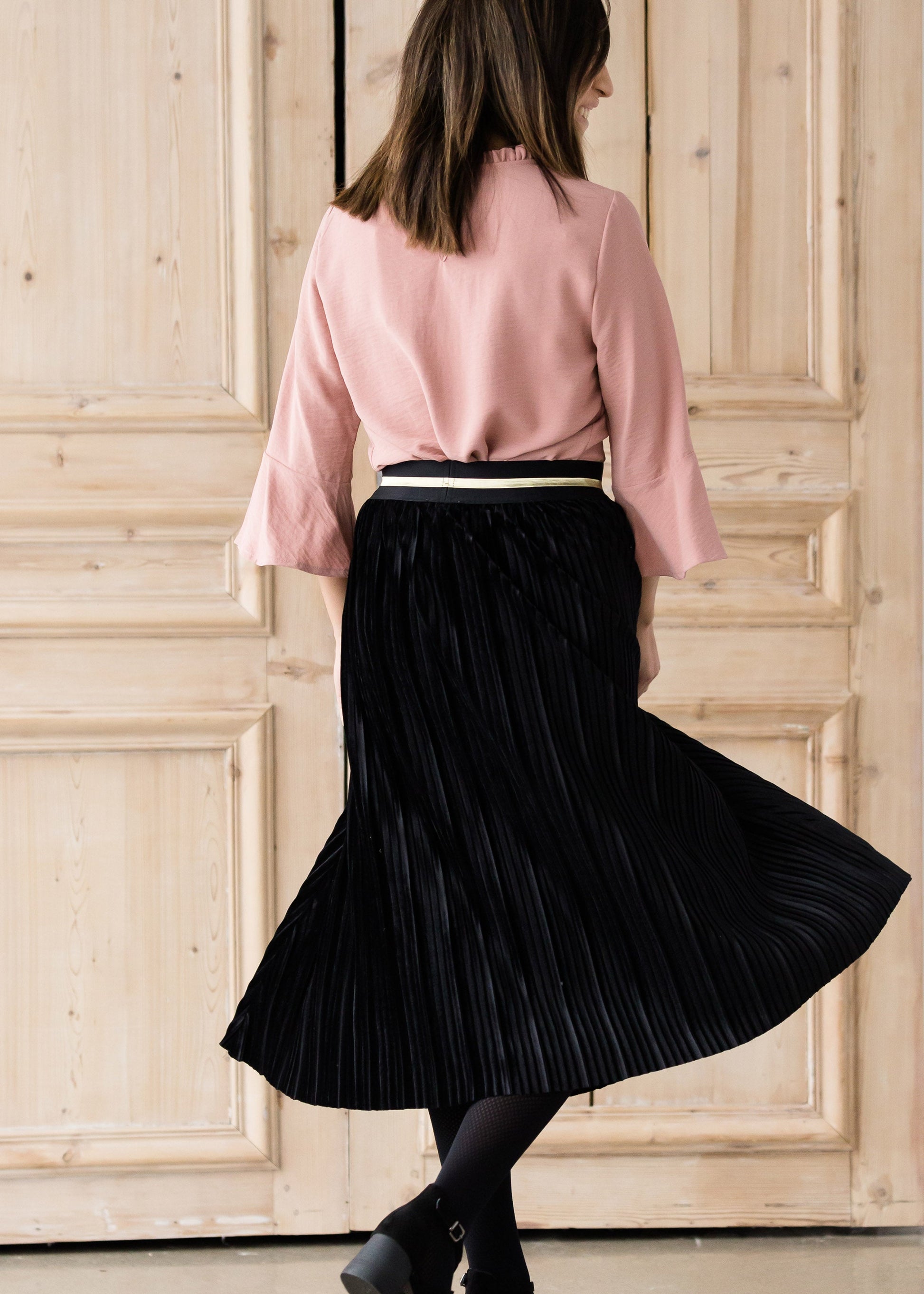 Black Pleated Velvet Midi Skirt - FINAL SALE Skirts