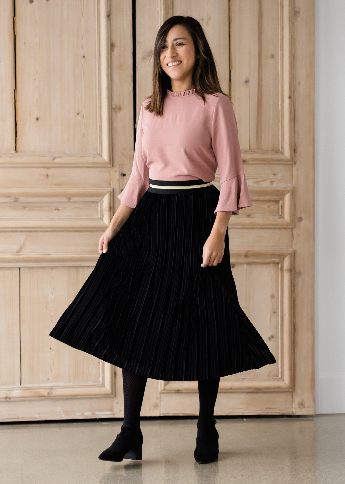 Black Pleated Velvet Midi Skirt - FINAL SALE Skirts