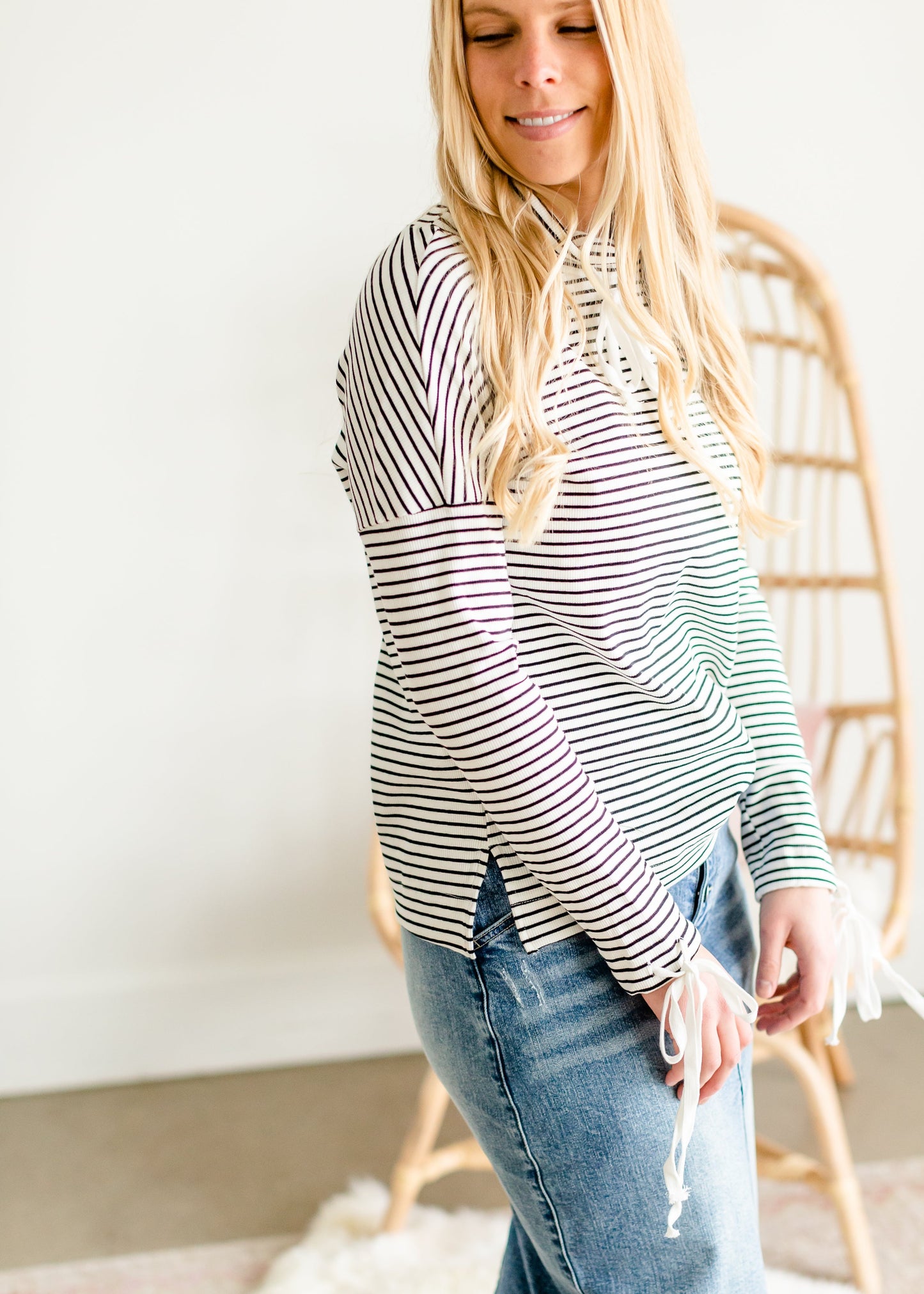 Black Stripe Drawstring Top - FINAL SALE Tops