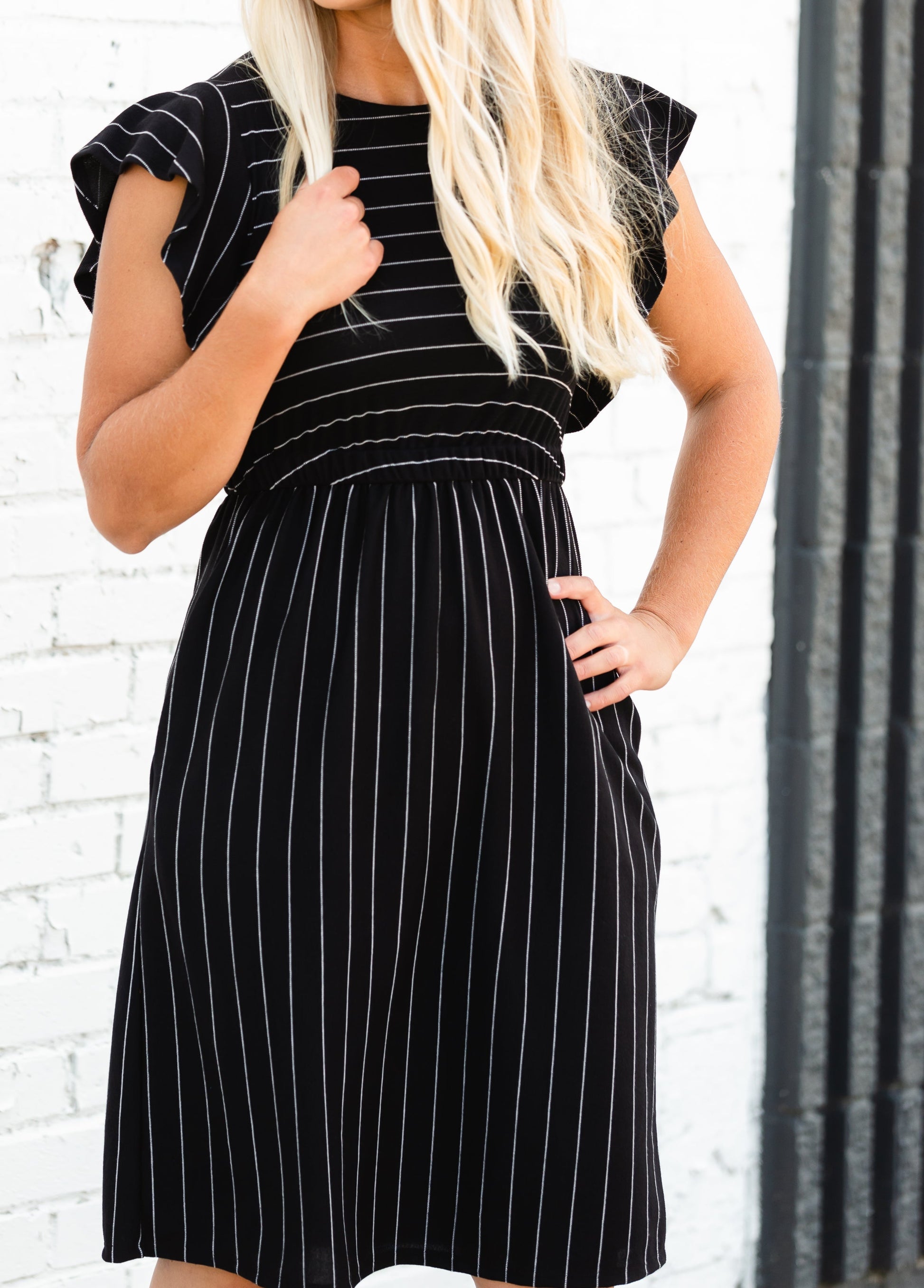 Black Striped Flutter Sleeve Midi Dress - FINAL SALE Dresses