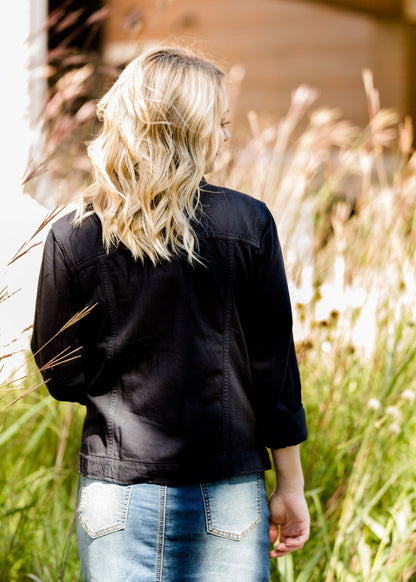 womens black wash denim jacket